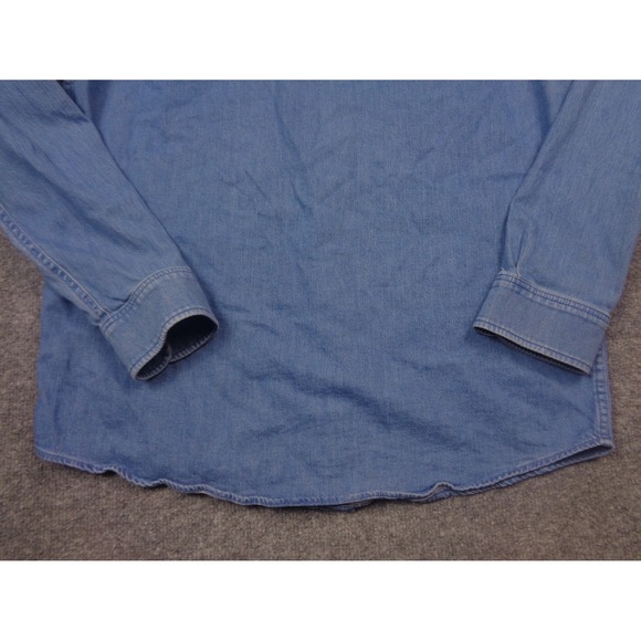 Poncho Denim Shirt Mens L Pearl Snap Regular Fit Casual Outdoor Pockets Cotton - Picture 11 of 12